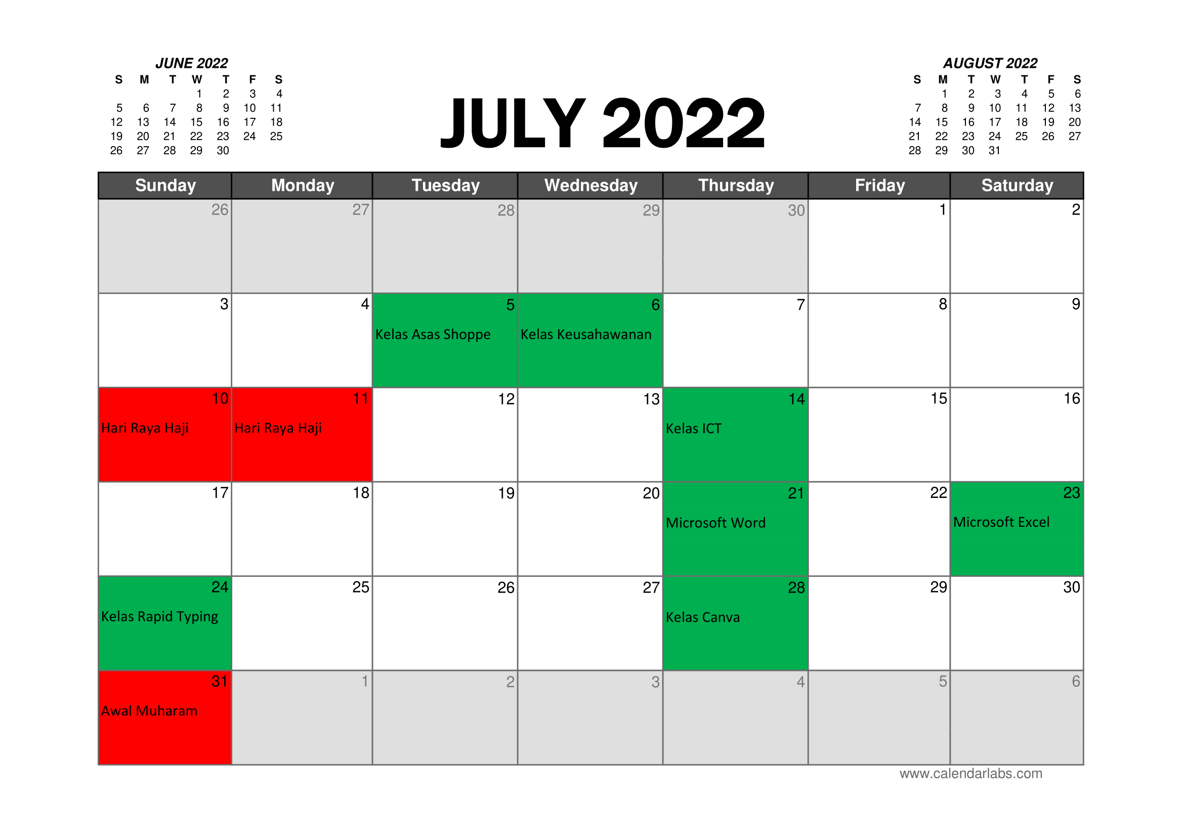JADUAL AKTIVIT JULAI 2022